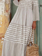 Fashion Stripe Print Off-shoulder Maxi Dress Women
