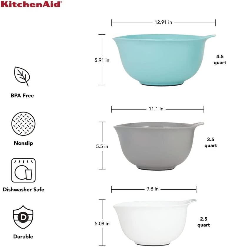 KitchenAid Universal Mixing Bowls, Set Of 3, Aqua sky