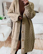 women's cable knit crotchet button winter warm long knitted cardigan