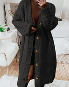 women's cable knit crotchet button winter warm long knitted cardigan