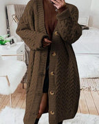 women's cable knit crotchet button winter warm long knitted cardigan
