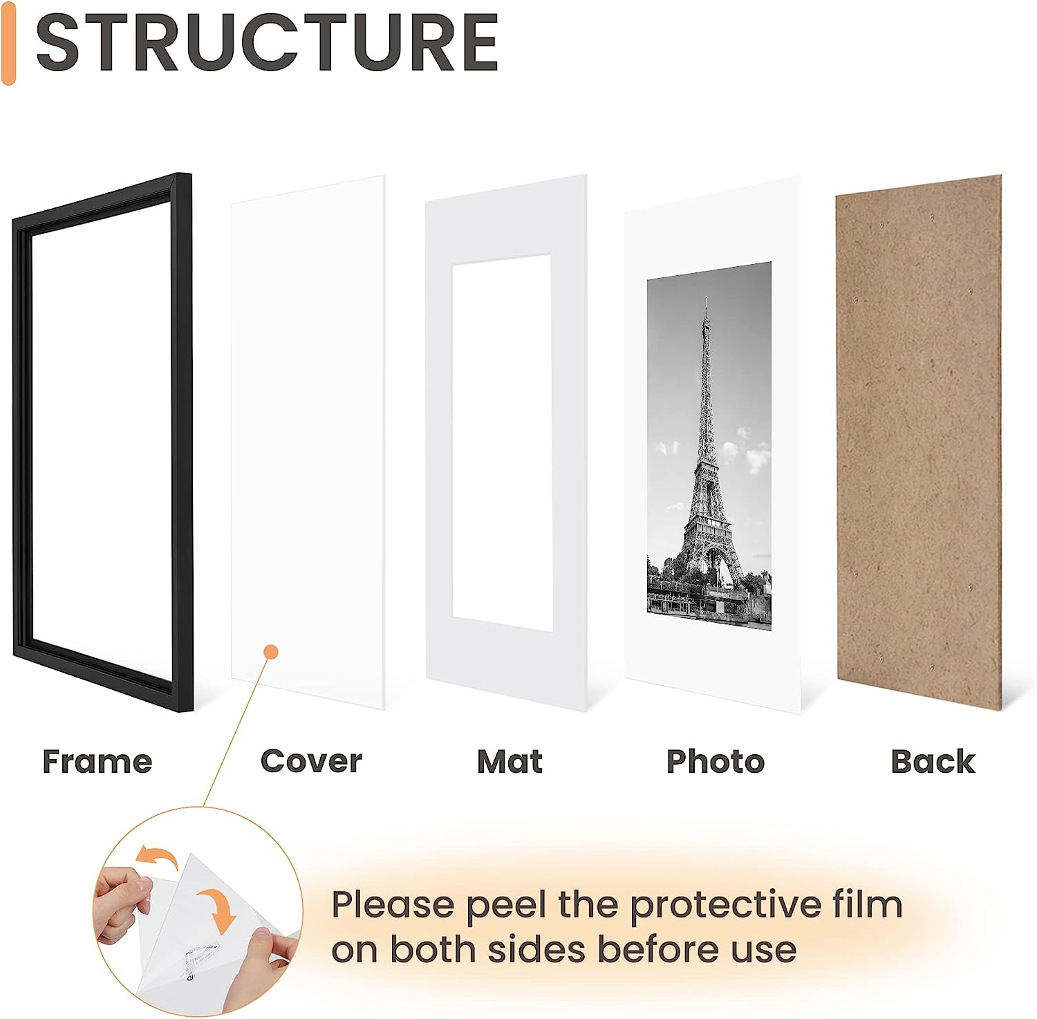 upsimples 12x18 Picture Frame Set of 5,Display Pictures 11x17 with Mat or 12x18 Without Mat, Wall Gallery Photo Frames,Black