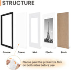 upsimples 10x14 Picture Frame Set of 5, Display Pictures 8.5x11 with Mat or 10x14 Without Mat, Wall Gallery Poster Frames, Black