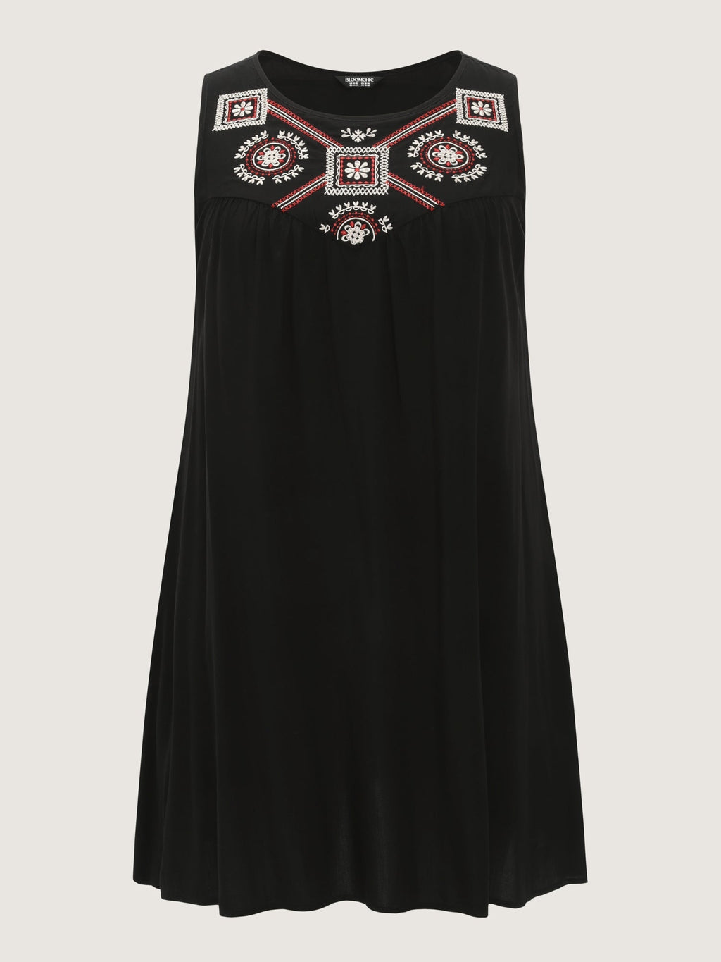 Boho Embroidered Neckline Sleeveless Mini Dress