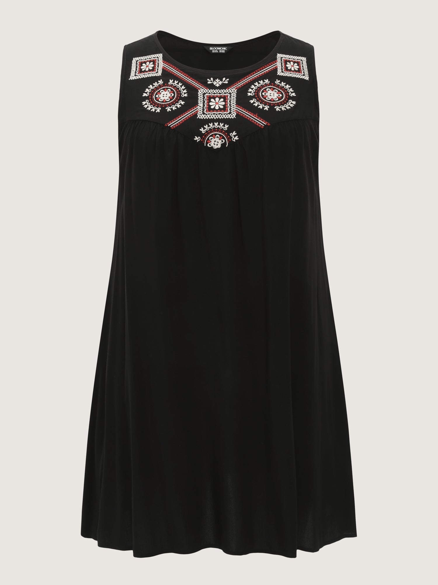 Boho Embroidered Neckline Sleeveless Mini Dress
