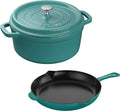 Staub Cast Iron 3-pc Cocotte and Fry Pan Set-Turquoise, Made in France