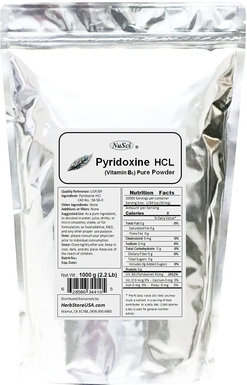 NuSci Pyridoxine HCl Vitamin B6 Pure Powder 1000g (1.0Kg, 2.2 lb)