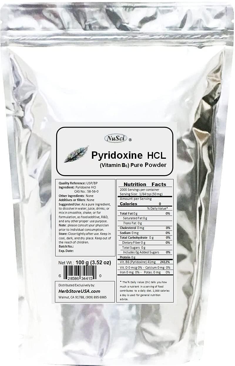 NuSci Pyridoxine HCl Vitamin B6 Pure Powder 1000g (1.0Kg, 2.2 lb)