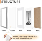 upsimples 8x10 Picture Frame Set of 5,Display Pictures 5x7 with Mat or 8x10 Without Mat,Wall Gallery Photo Frames, Silver