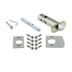 York Plate 2-3/8 in. Backset Satin Nickel Privacy Bed/Bath Waldorf White Milk Glass Door Knob