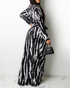 Abstract Print Buttoned Long Sleeve Maxi Dress