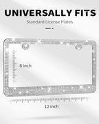 AUJEN Bling License Plate Frame - Sparkly License Plate Holder, Lastingly Diamond License Plate Frame for Women, Stainless Steel &amp; Obstruction-Free Car Accessory with Multifaceted Rhinestones
