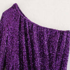 one shoulder sequined cropped blouse