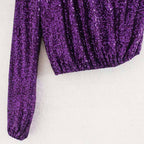 one shoulder sequined cropped blouse