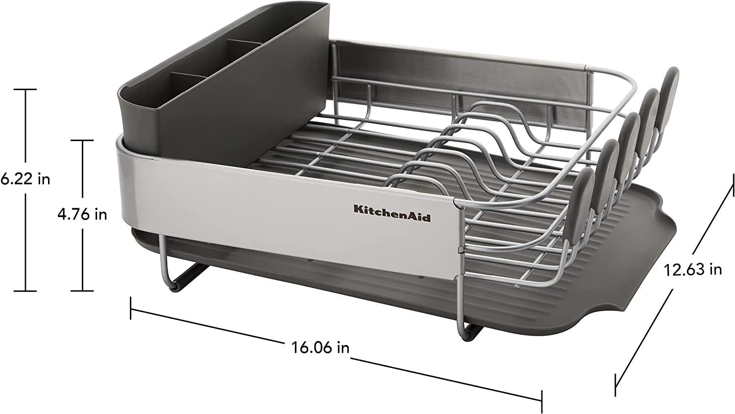 KitchenAid Stainless Steel Wrap Compact Dish Rack, 16.06-Inch, Gray
