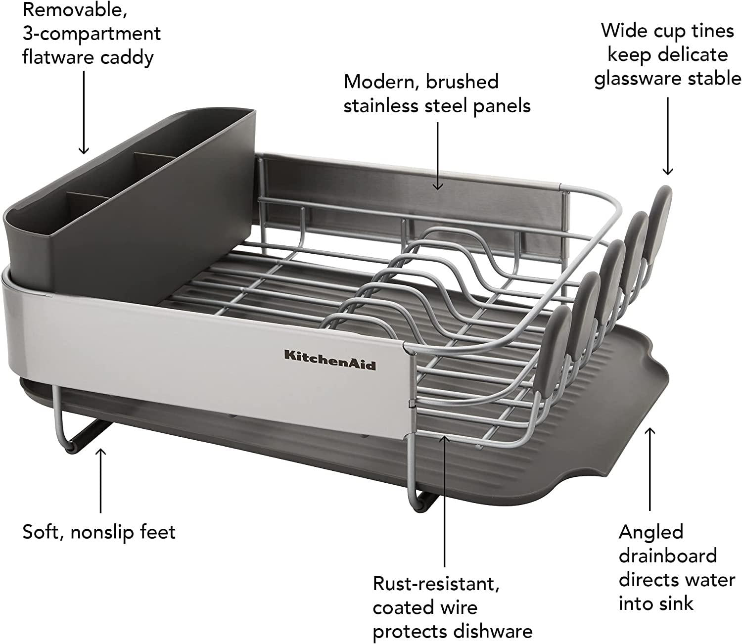 KitchenAid Stainless Steel Wrap Compact Dish Rack, 16.06-Inch, Gray