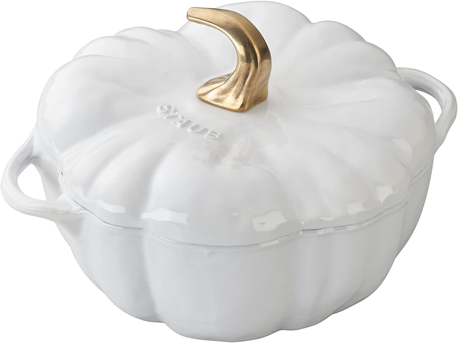 Staub Cast Iron 3.5 Qt Pumpkin Dutch Oven, Cocotte, White, Made in France