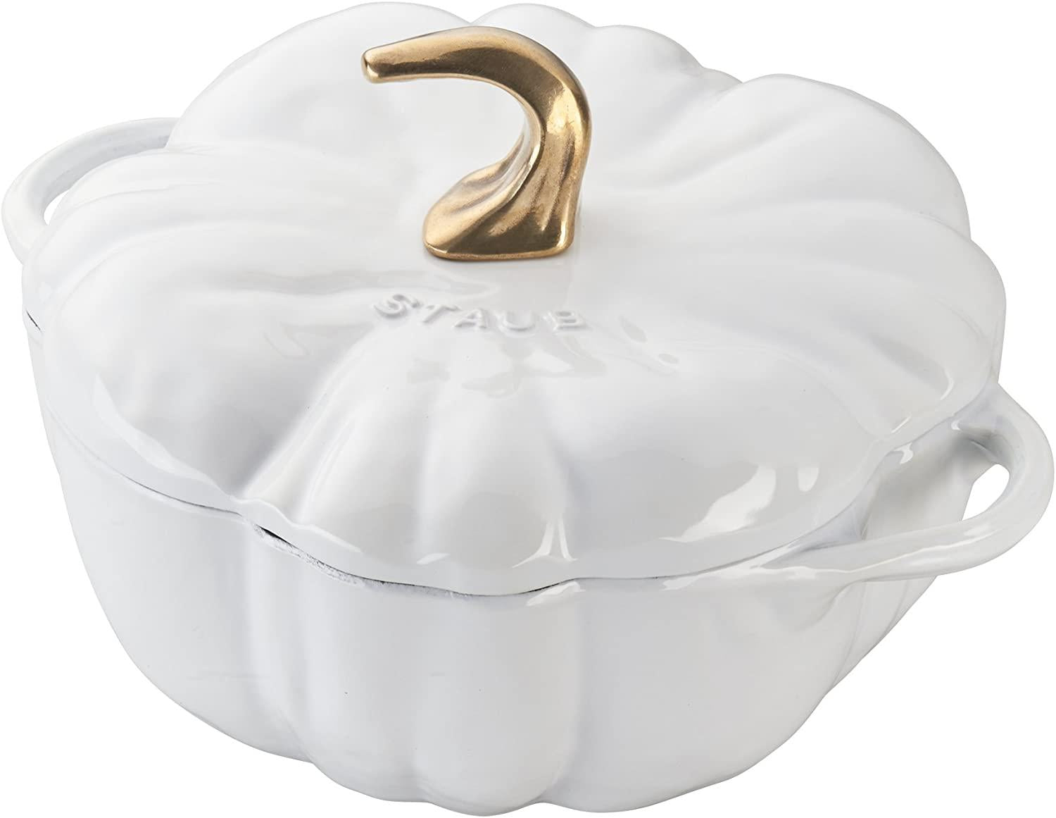 Staub Cast Iron 3.5 Qt Pumpkin Dutch Oven, Cocotte, White, Made in France