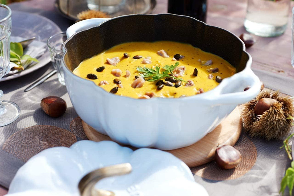 Staub Cast Iron 3.5 Qt Pumpkin Dutch Oven, Cocotte, White, Made in France