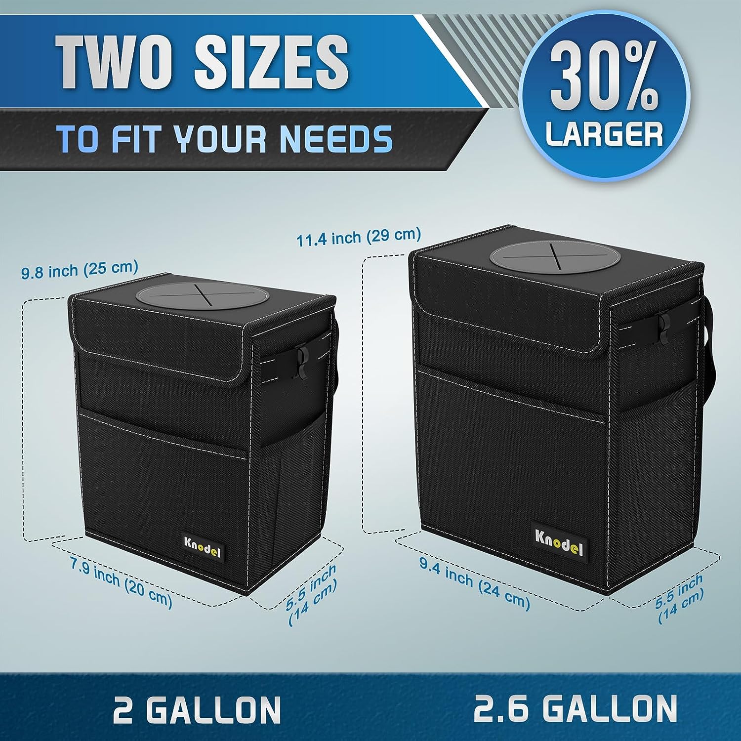 K KNODEL Car Trash Can, Waterproof Car Garbage Can, Car Trash Bag with Lid, Leak-Proof Car Trash Bin, Car Trash Hanging (Large, Black)