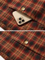 mens plaid patchwork 100 % cotton fleece lined thick lapel reversible jackets