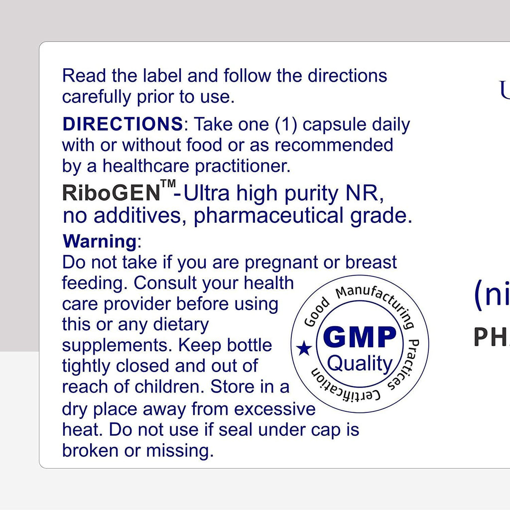 NR 60 (100% RiboGEN™) nicotinamide riboside. Ultra-Pure Pharmaceutical Grade. No additives just 99.5%+ NR. 300mg Veg caps, 60-Day Supply. UltraHealth Posts its COA and HPLC Data no Other Company Does