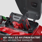 HENX 16-Inch Cordless Lawn Mower 40V Max Lithium-ion, 3-in-1 Function, 7 Deck Height, 5.0 AH Battery Included (New Version)
