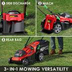 HENX 16-Inch Cordless Lawn Mower 40V Max Lithium-ion, 3-in-1 Function, 7 Deck Height, 5.0 AH Battery Included (New Version)