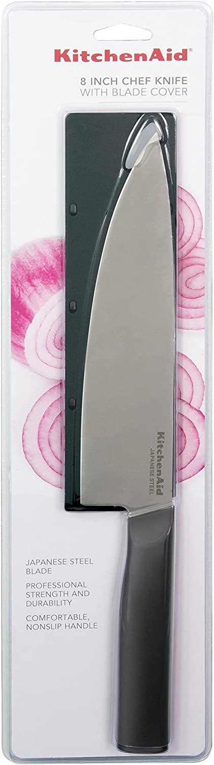 KitchenAid Classic Chef Knife with Custom-Fit Blade Cover, 8-inch, Sharp Kitchen Knife, High-Carbon Japanese Stainless Steel Blade Blade, Black