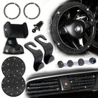 18pcs/set Light Luxury Hot Artificial Diamond Car Interior Set Crystal Steering Wheel Cover Mobile Phone Holder Women Car Interior Accessories