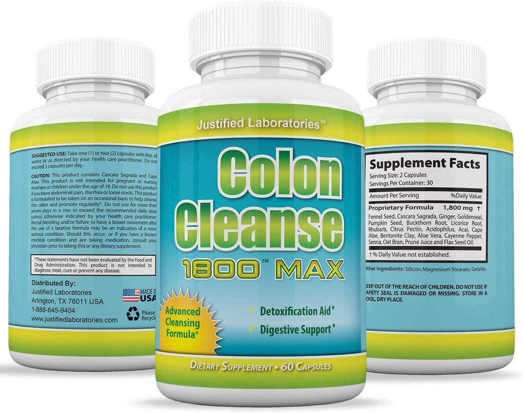 Colon Cleanse 1800 Max Weight Loss Detox Cleanse All Natural with Acai Fruit and Fennel Seeds 60 Capsules Per Bottle 100 Bottles