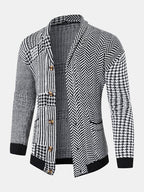 mens houndstooth pattern patchwork lapel button front knit casual cardigans