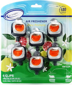 Air Jungles Eleu Pomelo Scent Car Air Freshener Clip, 6 Car Freshener Vent Clips, 4ml Each, Long Lasting Air Freshener for Car, Up to 180 Days Car Refresher Odor Eliminator