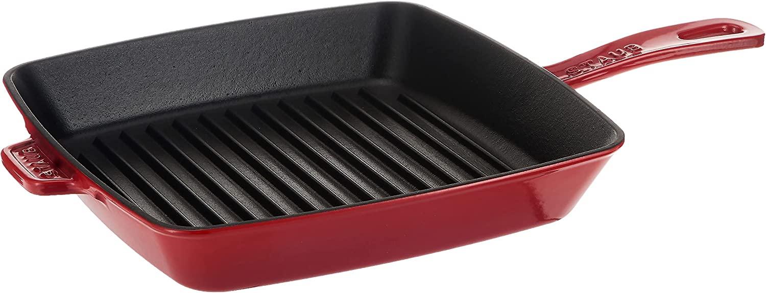 Staub Cast Iron 10-inch Square Grill Pan - Cherry, Made in France