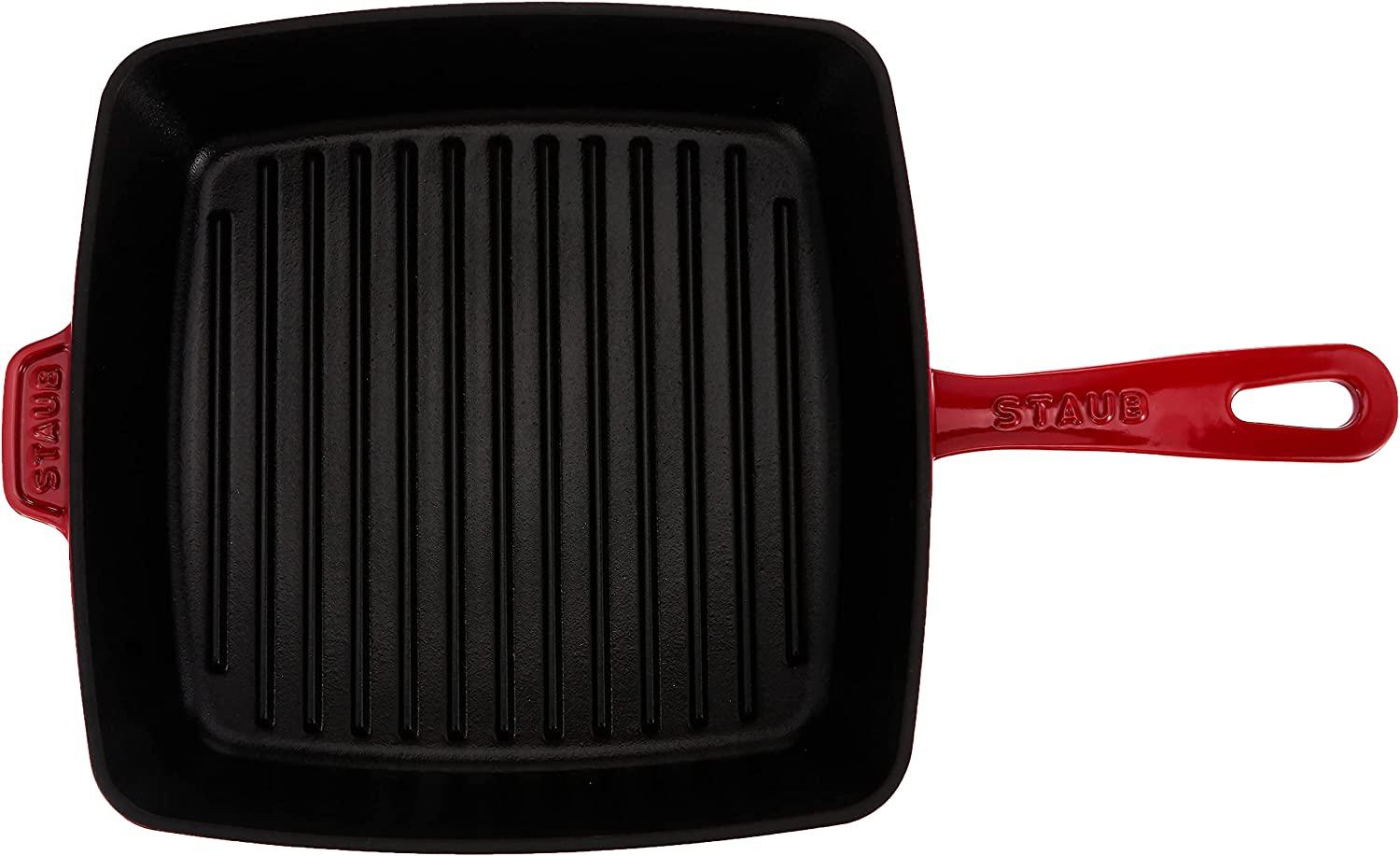Staub Cast Iron 10-inch Square Grill Pan - Cherry, Made in France