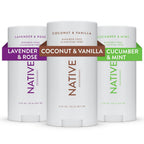 Native Deodorant | Natural Deodorant for Women and Men, Aluminum Free with Baking Soda, Probiotics, Coconut Oil and Shea Butter | Coconut &amp; Vanilla, Lavender &amp; Rose, Cucumber &amp; Mint - Variety Pack of 3