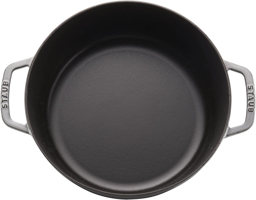 Staub Cast Iron 6-qt Cochon Shallow Wide Round Cocotte - Graphite Grey, Made in France