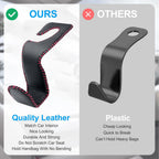 EldHus Seat Hooks for Purses and Bags, 4 Pack Car Purse Holder for Grocery Bag Handbag Clothes, Metal Headrest Hooks Covered by Leather, Black Red