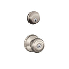 Satin Nickel Single Cylinder Deadbolt with Georgian Entry Door Knob Combo Pack