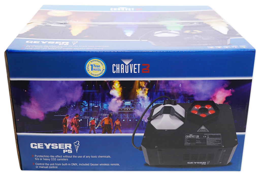 Chauvet DJ GEYSER P5 DMX Fog Machine Fogger, RGBA+UV LED+48" Black Light Strip