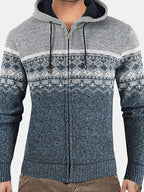 mens ethnic style knitted woolen zipper drawstring hooded sweater cardigan