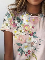 Floral Crew Neck Casual Short Sleeve T-Shirt