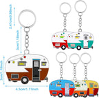2 Pieces Camper Keychain, RV Camper Keyring Camper Accessories for Travel Trailers Retro Camping Car Keychain