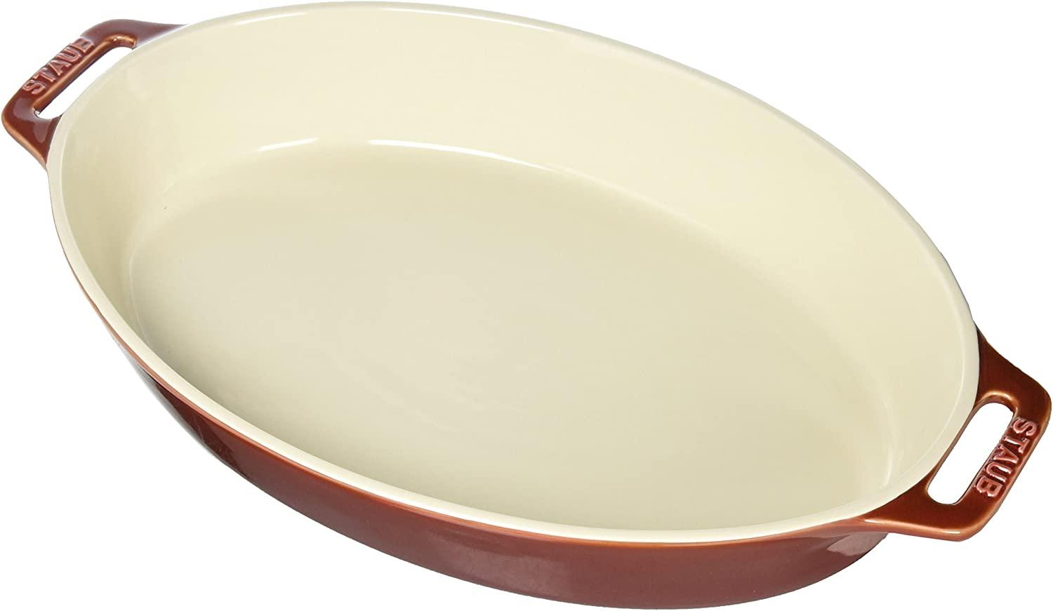 STAUB Ceramics Oval Baking Dish, 14.5-inch, Rustic Red