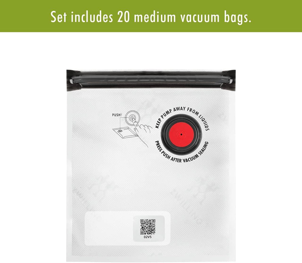 ZWILLING Fresh & Save 20-pc Medium Vacuum Sealer Bags, 1 Gallon Reusable Sous Vide Bags, Meal Prep