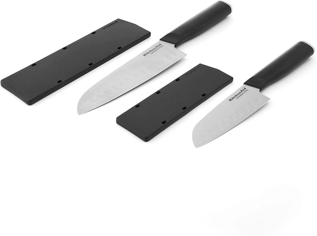 KitchenAid Classic 2 Piece Santoku Knife Set with Custom-Fit Blade Cover, 7-inch, 5-inch, Sharp Kitchen Knife, High-Carbon Japanese Stainless Steel Blades, Black