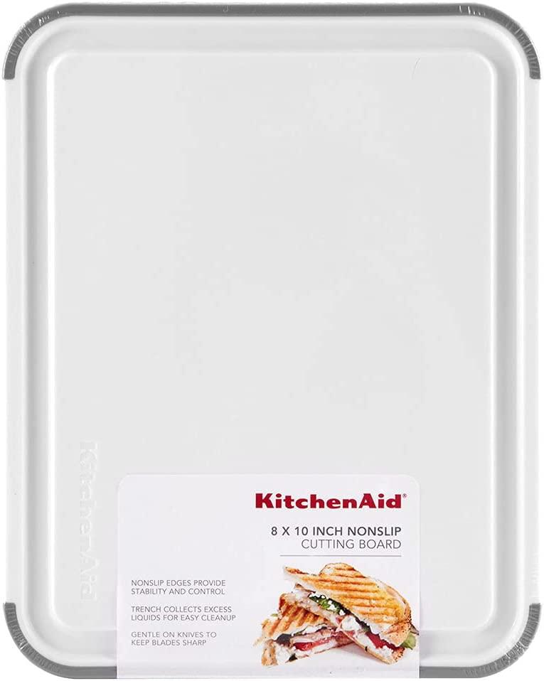KitchenAid Classic Nonslip Plastic Cutting Board, 8x10-Inch, White