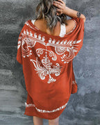 loose beach floral printed short sleeve cardigan
