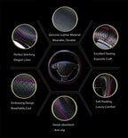 Gomass Car Steering Wheel Cover, Anti-Slip, Safety, Soft, Breathable, Heavy Duty, Thick, Full Surround, Sports Style (Black with Purple line)