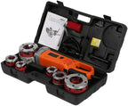 A sixx Pipe Threading Machine, Portable Ratchet Pipe Threader Kit, with 6 Dies for(US Standard 110V)